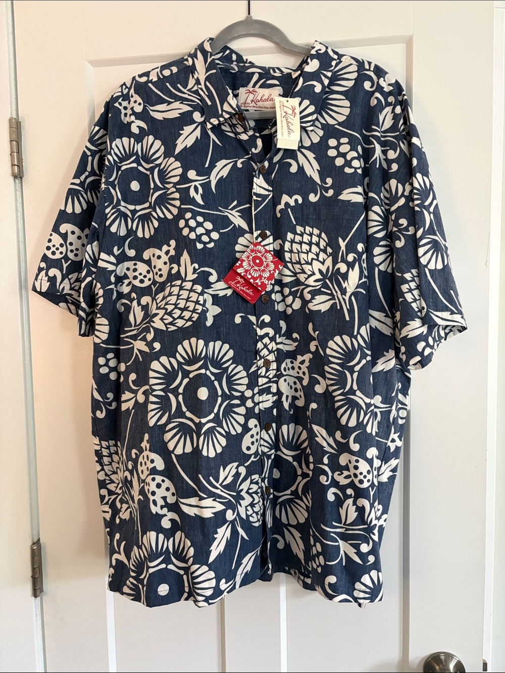 Kahala Navy & White Floral Button-Down Hawaiian Shirt
